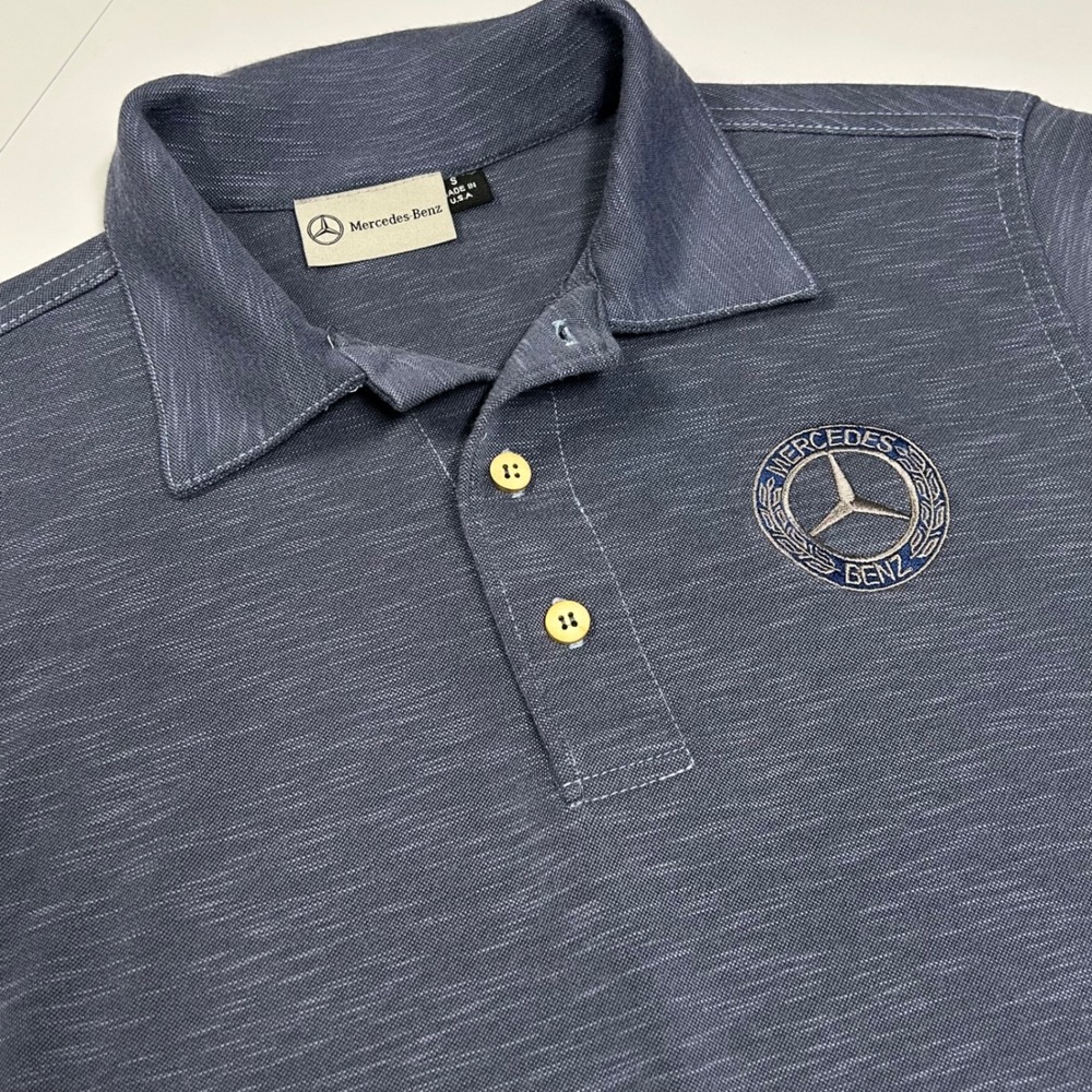Vtg Mercedes Benz Polo Shirt Mens S Modal Knit Short Sleeve Embroidery Blue USA